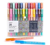 Grabie Acrylic Paint Pens Markers, 28 Colors, 0.7 mm, Extra Fine Tip Drawing Markers, Premium Paint Pens for Painting on Various Surface, Art Supplies