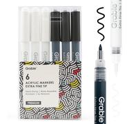 Grabie Black&White Extra Fine Tip Acrylic Paint Marker Set, 6 Pack, 0.7mm Acrylic Paint Pens for Highlights, White Highlight Markers