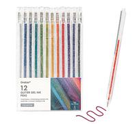 Grabie Glitter Gel Pens, 12 Colors for Coloring, Metallic Vibrant Sparkle Colorful Fine Tip Markers, Neon for Adult Coloring Books, Gelly Roll