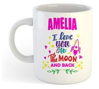 grabmybits Amelia - I Love You to The Moon and Back Mug - Funny Named Valentine Mug