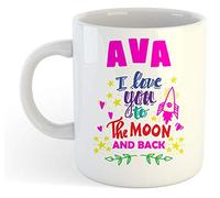 grabmybits Ava - I Love You to The Moon and Back Mug - Funny Named Valentine Mug