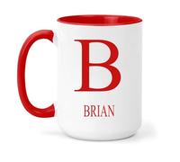 grabmybits Brian Personalized Initial Mug - Custom Name Ceramic Cup for Tea or Coffee Gift - Red