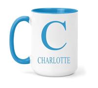 grabmybits Charlotte Personalized Initial Mug - Custom Name Ceramic Cup for Tea or Coffee Gift - Blue