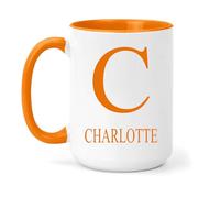 grabmybits Charlotte Personalized Initial Mug - Custom Name Ceramic Cup for Tea or Coffee Gift - Orange