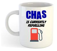 grabmybits Chas is Currently Refuelling Mug - Funny, Gift, Name, Personalised