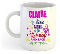 grabmybits Claire - I Love You to The Moon and Back Mug - Funny Named Valentine Mug