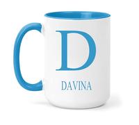 grabmybits Davina Personalized Initial Mug - Custom Name Ceramic Cup for Tea or Coffee Gift - Blue