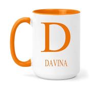grabmybits Davina Personalized Initial Mug - Custom Name Ceramic Cup for Tea or Coffee Gift - Orange
