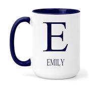 grabmybits Emily Personalized Initial Mug - Custom Name Ceramic Cup for Tea or Coffee Gift - Navy