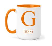 grabmybits Gerry Personalized Initial Mug - Custom Name Ceramic Cup for Tea or Coffee Gift - Orange