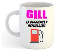grabmybits Gill is Currently Refuelling Mug Pink - Funny, Gift, Name, Personalised