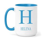 grabmybits Helena Personalized Initial Mug - Custom Name Ceramic Cup for Tea or Coffee Gift - Blue