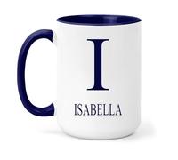 grabmybits Isabella Personalized Initial Mug - Custom Name Ceramic Cup for Tea or Coffee Gift - Navy