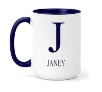 grabmybits Janey Personalized Initial Mug - Custom Name Ceramic Cup for Tea or Coffee Gift - Navy