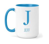 grabmybits Jeff Personalized Initial Mug - Custom Name Ceramic Cup for Tea or Coffee Gift - Blue