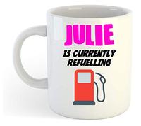 grabmybits Julie is Currently Refuelling Mug Pink - Funny, Gift, Name, Personalised