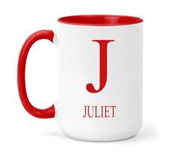grabmybits Juliet Personalized Initial Mug - Custom Name Ceramic Cup for Tea or Coffee Gift - Red