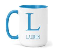 grabmybits Lauren Personalized Initial Mug - Custom Name Ceramic Cup for Tea or Coffee Gift - Blue