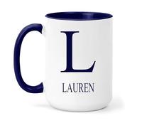 grabmybits Lauren Personalized Initial Mug - Custom Name Ceramic Cup for Tea or Coffee Gift - Navy