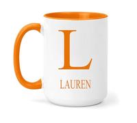 grabmybits Lauren Personalized Initial Mug - Custom Name Ceramic Cup for Tea or Coffee Gift - Orange