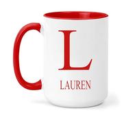 grabmybits Lauren Personalized Initial Mug - Custom Name Ceramic Cup for Tea or Coffee Gift - Red