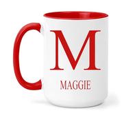 grabmybits Maggie Personalized Initial Mug - Custom Name Ceramic Cup for Tea or Coffee Gift - Red