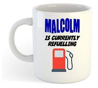 grabmybits Malcolm is Currently Refuelling Mug - Funny, Gift, Name, Personalised