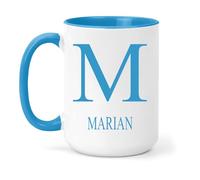grabmybits Marian Personalized Initial Mug - Custom Name Ceramic Cup for Tea or Coffee Gift - Blue