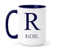 grabmybits Rachel Personalized Initial Mug - Custom Name Ceramic Cup for Tea or Coffee Gift - Navy