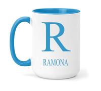 grabmybits Ramona Personalized Initial Mug - Custom Name Ceramic Cup for Tea or Coffee Gift - Blue
