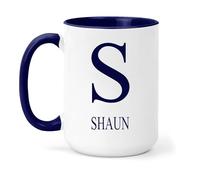 grabmybits Shaun Personalized Initial Mug - Custom Name Ceramic Cup for Tea or Coffee Gift - Navy