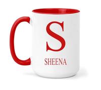 grabmybits Sheena Personalized Initial Mug - Custom Name Ceramic Cup for Tea or Coffee Gift - Red