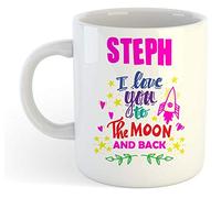 grabmybits Steph - I Love You to The Moon and Back Mug - Funny Named Valentine Mug