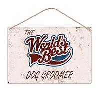 grabmybits The Worlds Best Dog Groomer - Vintage Look Metal Large Plaque Sign 30x20cm