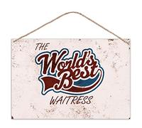 grabmybits The Worlds Best Waitress - Vintage Look Metal Large Plaque Sign 30x20cm