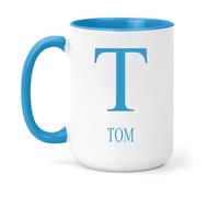 grabmybits Tom Personalized Initial Mug - Custom Name Ceramic Cup for Tea or Coffee Gift - Blue