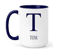 grabmybits Tom Personalized Initial Mug - Custom Name Ceramic Cup for Tea or Coffee Gift - Navy