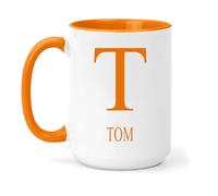 grabmybits Tom Personalized Initial Mug - Custom Name Ceramic Cup for Tea or Coffee Gift - Orange