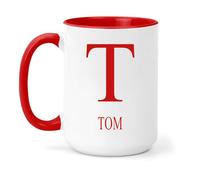 grabmybits Tom Personalized Initial Mug - Custom Name Ceramic Cup for Tea or Coffee Gift - Red