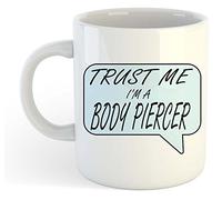 grabmybits Trust Me I'm a Body Piercer Ceramic Mug for Tea and Coffee, Funny Office Gift for Body Piercers, Unique Novelty Cup with Humorous Quote, Ideal Present for Body Modification Artists