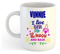 grabmybits Vinnie - I Love You to The Moon and Back Mug Blue - Funny Named Valentine Mug