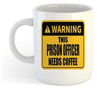grabmybits Warning - This Prison Officer Needs Coffee White Mug, Gift, Work, Present