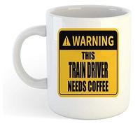 grabmybits Warning - This Train Driver Needs Coffee White Mug, Gift, Work, Present