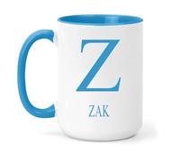 grabmybits Zak Personalized Initial Mug - Custom Name Ceramic Cup for Tea or Coffee Gift - Blue