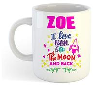 grabmybits Zoe - I Love You to The Moon and Back Mug - Funny Named Valentine Mug