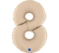 Grabo Birthday Balloons Number 8 Cream Colour Party Balloons for Kids and Adults, Bright Foil Balloons Colourful Made in Italy 52x74cm - Cream Balloons