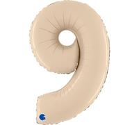 Grabo Birthday Balloons Number 9 Cream Colour Party Balloons for Kids and Adults, Bright Foil Balloons, Colourful Balloons Made in Italy, 49x72cm - Cream Balloons
