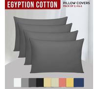 Grace 100% Egyptian Cotton 4 Pack Pillowcases with Envelope Closure in Charcoal | Size: Standard Pillow Case grace Charcoal Standard Pillow Case