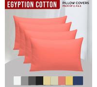 Grace 100% Egyptian Cotton 4 Pack Pillowcases with Envelope Closure in Coral | Size: Standard Pillow Case grace Coral Standard Pillow Case