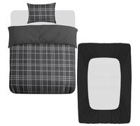 Grace 3 Pcs Single Duvet Cover Set with Matching Black Single Fitted Sheet 40 cm Extra Deep Pocket - UltraSoft Breathable Premium Microfibre Reversible Quilt Cover Bedding Set For All Seasons